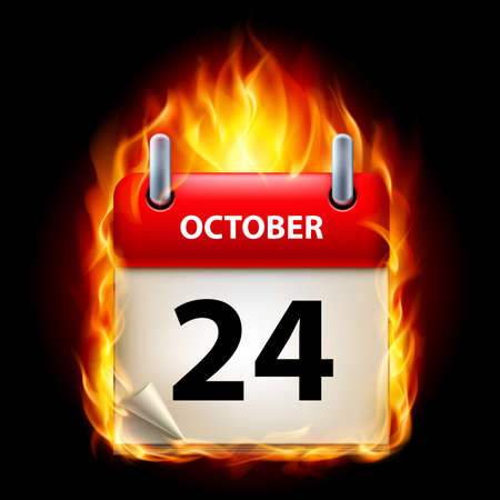 Twenty-fourth October in Calendar. Burning Icon on black backgroundのイラスト素材