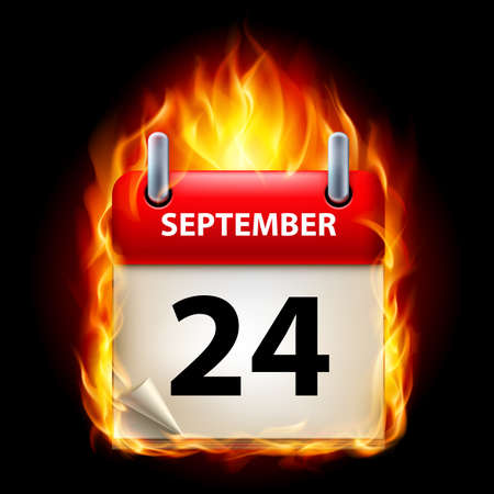 Twenty-fourth September in Calendar. Burning Icon on black backgroundのイラスト素材
