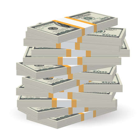 Illustration of money banknotes big stack over white backgroundのイラスト素材