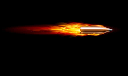 Moving Red Fiery Gun Bullet Shot. Illustration on blackのイラスト素材