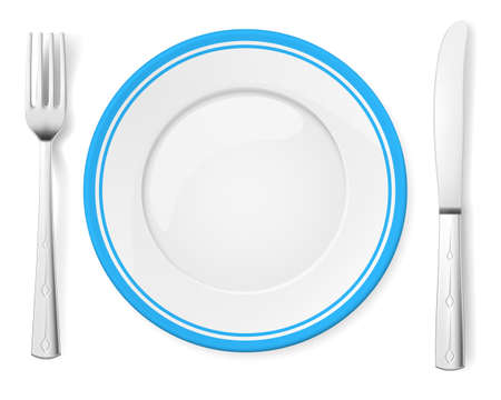 Dinner plate, knife and fork. Illustration on white backgroundのイラスト素材