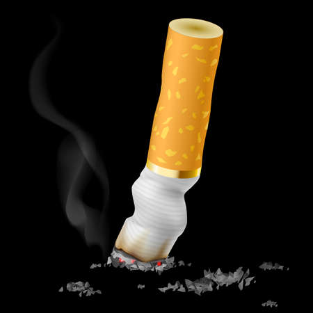 Realistic cigarette butt on black backgroundのイラスト素材