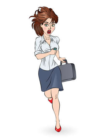 Business woman running. Illustration on white backgroundのイラスト素材