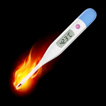 The burning Electronic thermometer. Celsius. Illustration on blackのイラスト素材