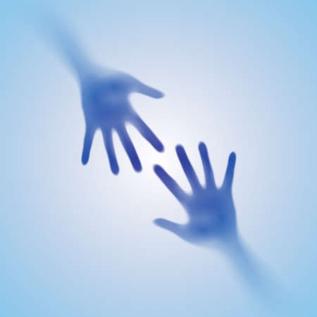 Helping Hand in the fog. Illustration on blue backgroundのイラスト素材