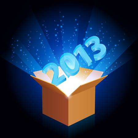 Open cardboard box with Twenty-Thirteen the New year emergingのイラスト素材