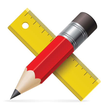 Pencil and ruler icon.  Illustration on white bavkgroundのイラスト素材