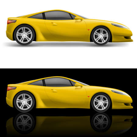 Yellow Sport Car icon. Illustration on white and blackのイラスト素材