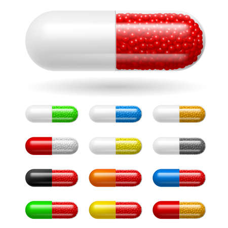 Different medical  tablets. Illustration on white backgroundのイラスト素材