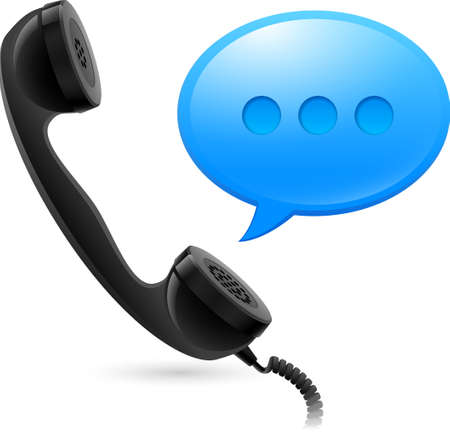 Black Handset and blue speechbox. Illustration for design on white backgroundのイラスト素材