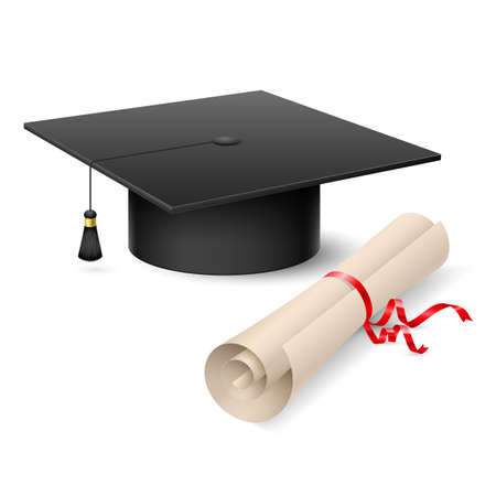 Graduation cap and diploma. Illustration on white backgroundのイラスト素材