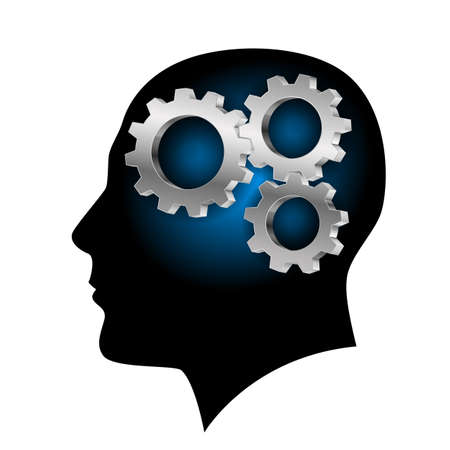 Humans brain with gearwheel inside. Illustration on white background for designのイラスト素材