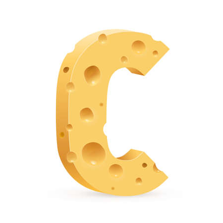 Cheese font C letter. Illustration on whiteのイラスト素材