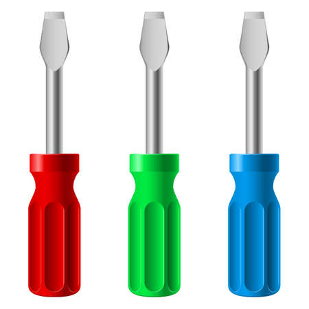 Three colorful screwdrivers. Illustration on whiteのイラスト素材