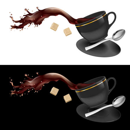 Coffee in gray cup. Illustration on white and black backgroundのイラスト素材