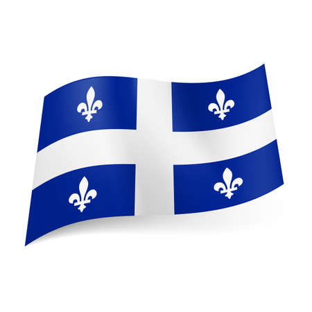 Flag of Quebec, province of Canada: central white cross and symmetric pattern of white fleurs-de-lis on blue background. のイラスト素材