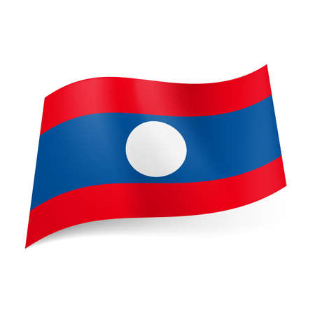 National flag of  Laos: wide central blue stripe with white circle between two narrow red stripes.のイラスト素材