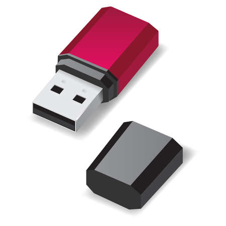 Dark red USB flash drive with black cap isolated on white.のイラスト素材