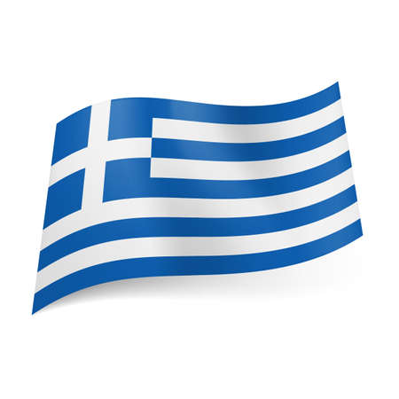 National flag of Greece: blue and white horizontal stripes with  white cross in blue square in upper left corner. のイラスト素材