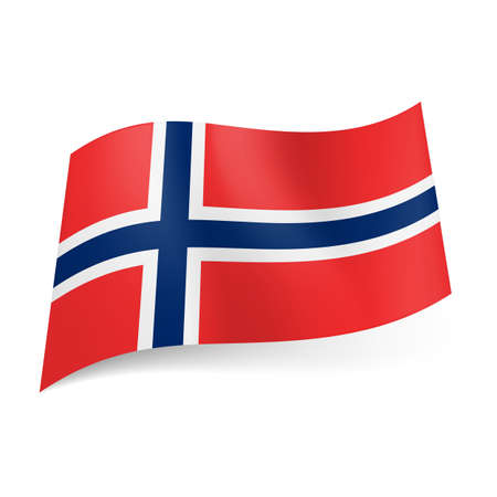 National flag of Norway: white bordered blue Scandinavian cross on red background. のイラスト素材
