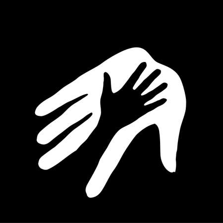 Black-and-white hand in hand illustration symbolizing concept of help, assistance and cooperation.のイラスト素材