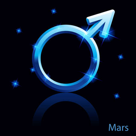 Shiny blue Mars sign on black background.のイラスト素材