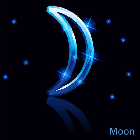 Shiny blue Moon sign on black background.のイラスト素材