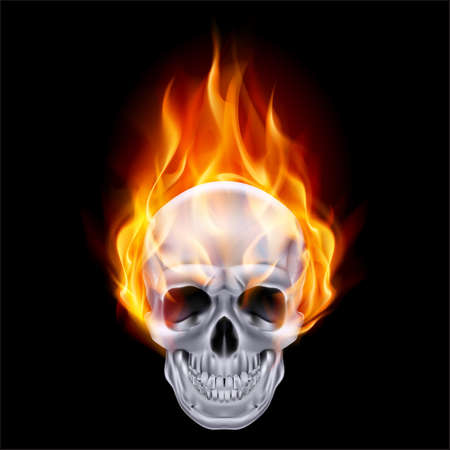 Illustration of chrome fire skull on black .のイラスト素材