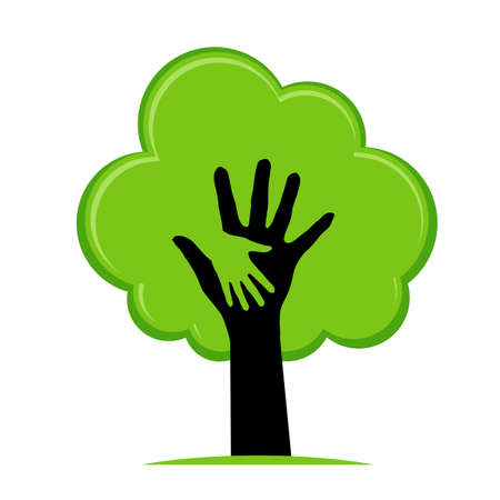  Helping hand as a green tree. Ecology concept: help nature. のイラスト素材
