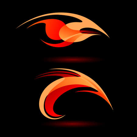 Illustration of abstract design elements in red and orange shades on black backgroundのイラスト素材