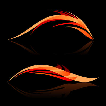 Abstract design elements in red and orange shades on black backgroundのイラスト素材