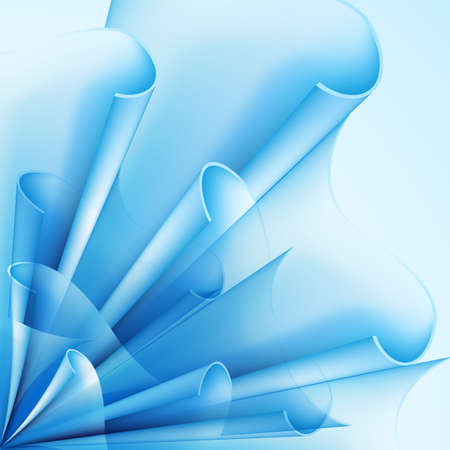 Abstract background with curved flag elements in light blue shadesのイラスト素材