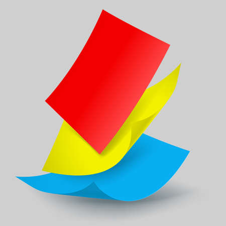 Colorful paper sheets falling down. Illustration on grey backgroundのイラスト素材