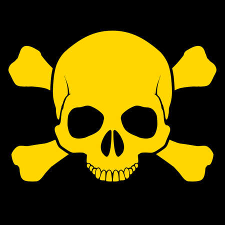 Yellow skull and cross-bones on black as sign of dangerのイラスト素材