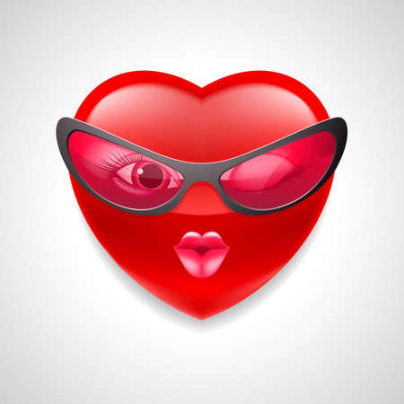 Coquettish female heart character in glasses on light grey backgroundのイラスト素材