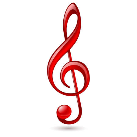 Shiny red treble clef on white backgroundのイラスト素材