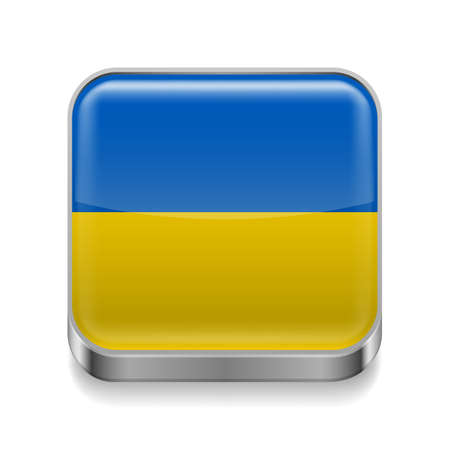 Metal square icon with Ukrainian flag colors のイラスト素材
