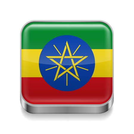 Metal square icon with Ethiopian flag colors のイラスト素材