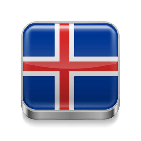 Metal square icon with Icelandic flag colors のイラスト素材