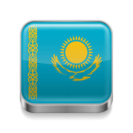 Metal square icon with Kazakh flag colorsのイラスト素材