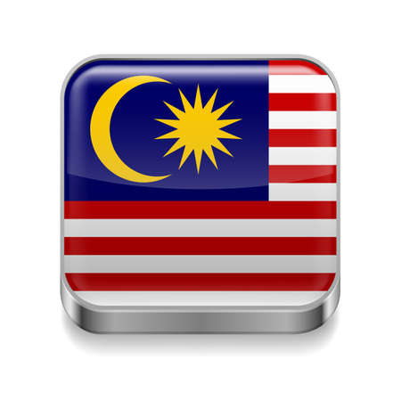 Metal square icon with Malaysian flag colorsのイラスト素材