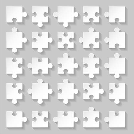 Set of blank white puzzle pieces on grey backgroundのイラスト素材