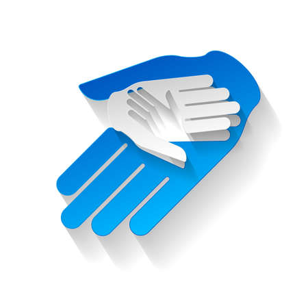 Composition of three hands in paper style. Help and teamwork sign のイラスト素材