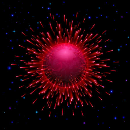 Space background with bursting red planet in universeのイラスト素材