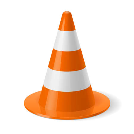 White and orange traffic cone. Safety sign used for prevention of accidents during road constructionのイラスト素材
