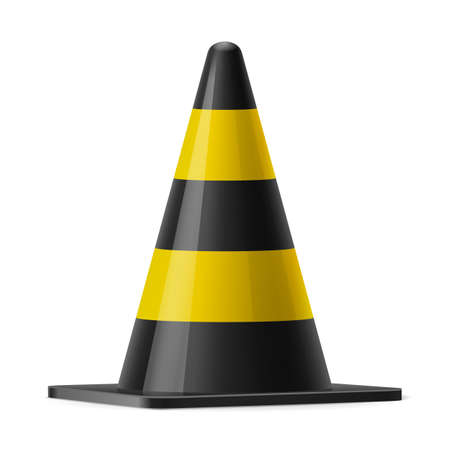 Black and yellow traffic cone. Sign used to prevent accidents during road constructionのイラスト素材
