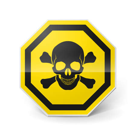 Shiny metal warning sign with skull and crossbones on white backgroundのイラスト素材