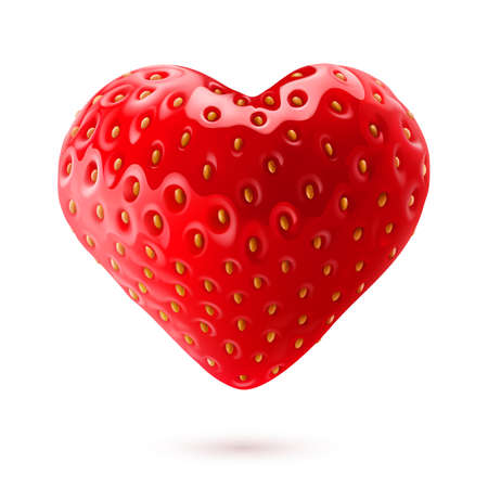 Shiny strawberry heart isolated on white backgroundのイラスト素材