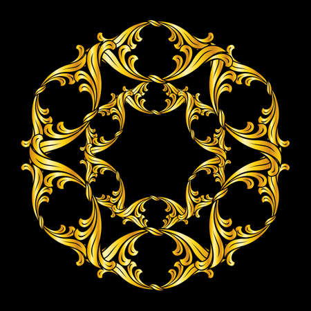 Ornate flower in gold colors. Illustration on black backgroundのイラスト素材