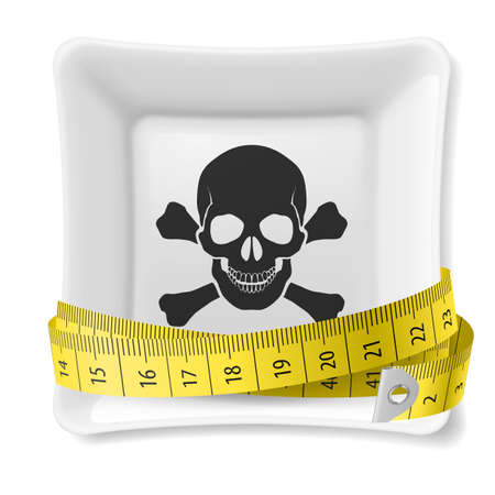 Plate with skull and crossbones image and tape measure aroundのイラスト素材